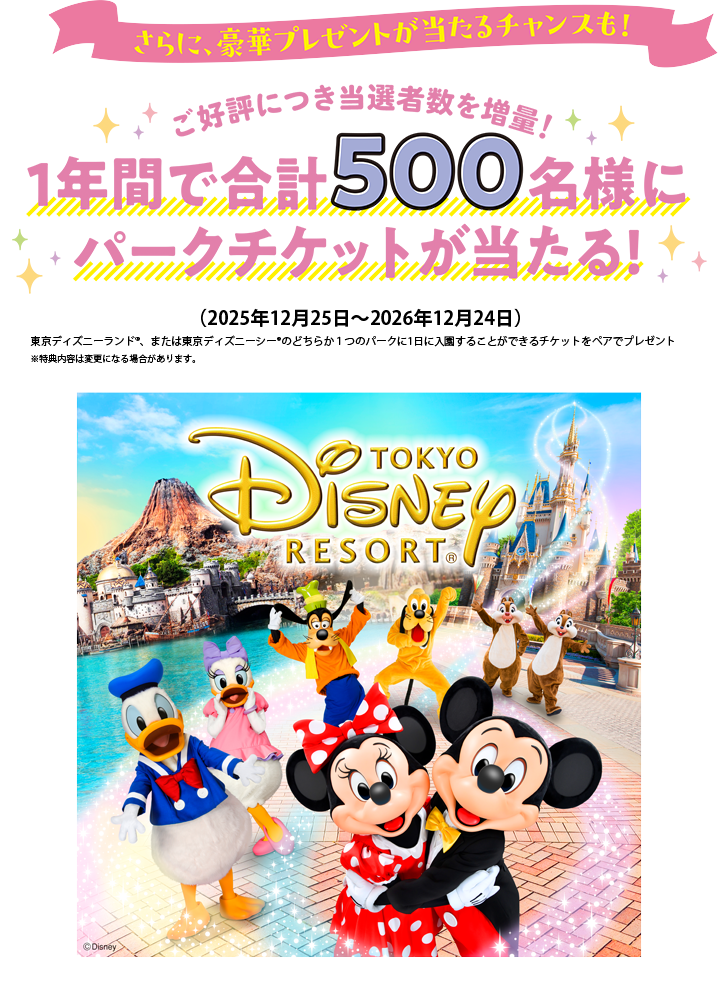 １年間で500名様にパークチケットが当たる！